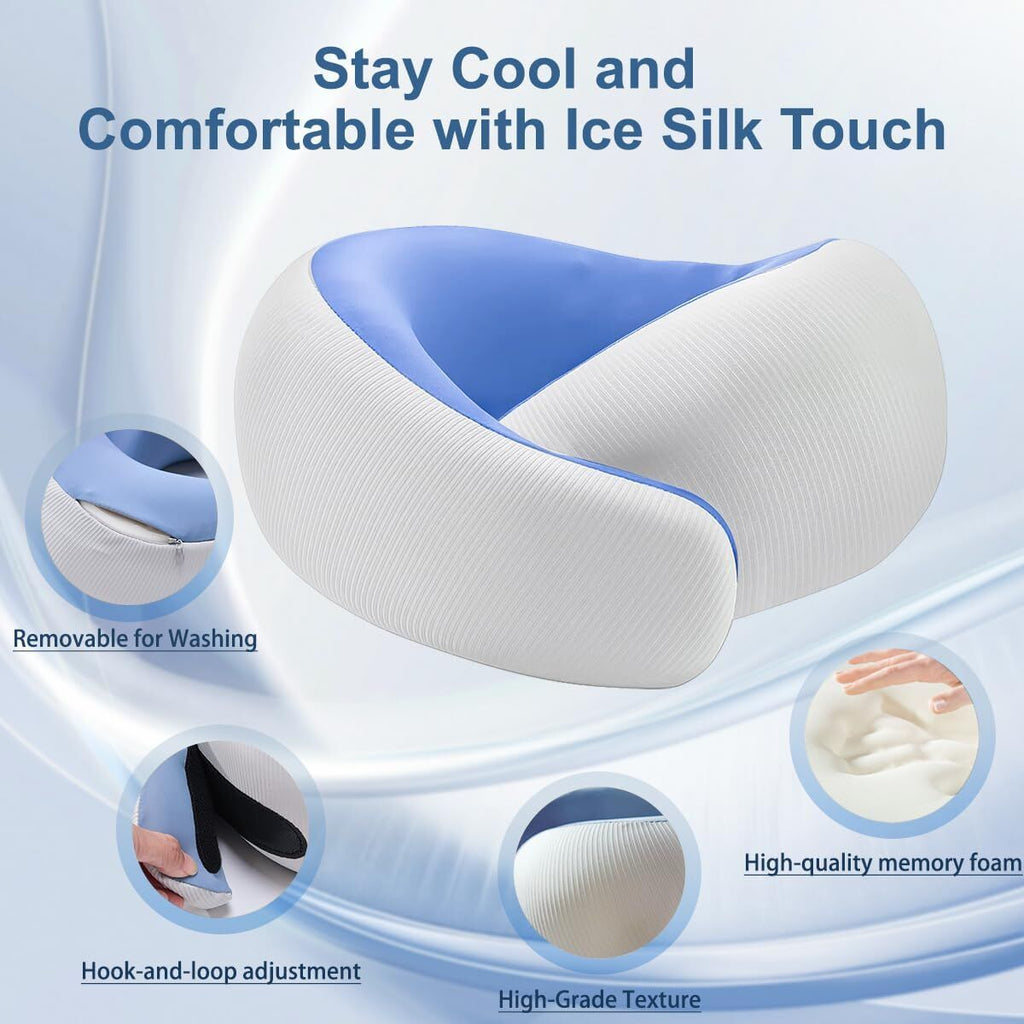 Travel Pillows for Airplanes,Memory Foam Neck Pillow for Traveling,Smooth & Cooling Fabric Plane Pillow for Long Flight,Ideal for Travels,Airplanes,Offices,Cars (Gray, Standard-Broad Fit)
