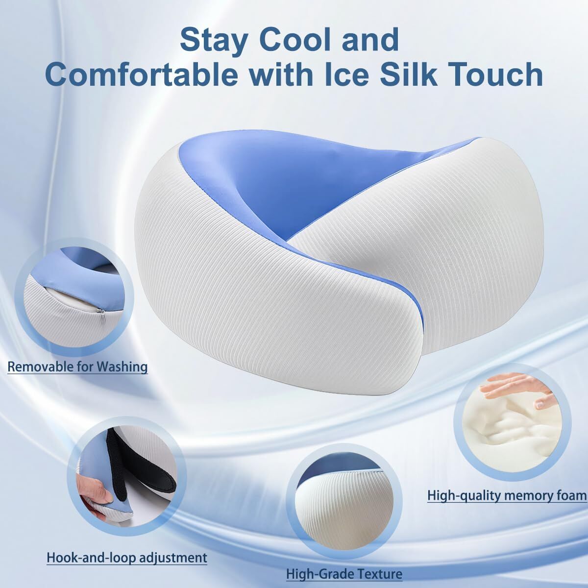 Travel Pillows for Airplanes,Memory Foam Neck Pillow for Traveling,Smooth & Cooling Fabric Plane Pillow for Long Flight,Ideal for Travels,Airplanes,Offices,Cars (Gray, Standard-Broad Fit)