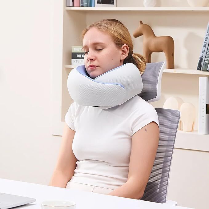 Travel Pillows for Airplanes,Memory Foam Neck Pillow for Traveling,Smooth & Cooling Fabric Plane Pillow for Long Flight,Ideal for Travels,Airplanes,Offices,Cars (Gray, Standard-Broad Fit)