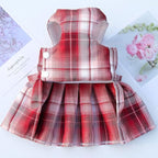 pet products Dog Dress Bowknot Harness Leash Set for Small Dogs Girl Cute Plaid Dog Dress Pearls Bow Tie Spring Summer Princess Clothes Birthday Holiday Doggie Outfits for Puppy Cats Girl Apparel