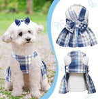 pet products Dog Dress Bowknot Harness Leash Set for Small Dogs Girl Cute Plaid Dog Dress Pearls Bow Tie Spring Summer Princess Clothes Birthday Holiday Doggie Outfits for Puppy Cats Girl Apparel