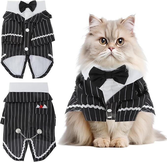 pet products Dog Cat Tuxedo Suit with Bow Tie - Formal Black & White Striped Pet Costume Shirt, Elegant Wedding Outfit Birthday Party Attire for Maltese Dachshund Yorkie Puppies Shih Tzu Small Medium Dogs and cats