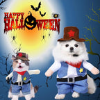 pet products Small Dog Cowboy Costume with Hat 2pcs Funny Halloween Chucky Costumes Cool West Cowboy Uniform Puppy Denim Overalls Western Cosplay Sheriff Outfits Cat Apparel