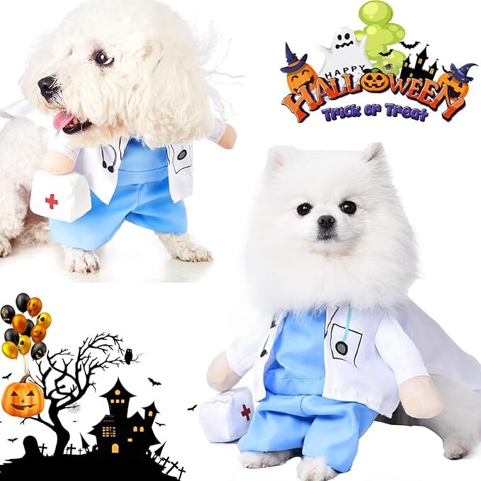 pet products Funny Small Dog Doctor Coat Onesie - Cat & Puppy Halloween Costume - Doctor Uniform Apparel