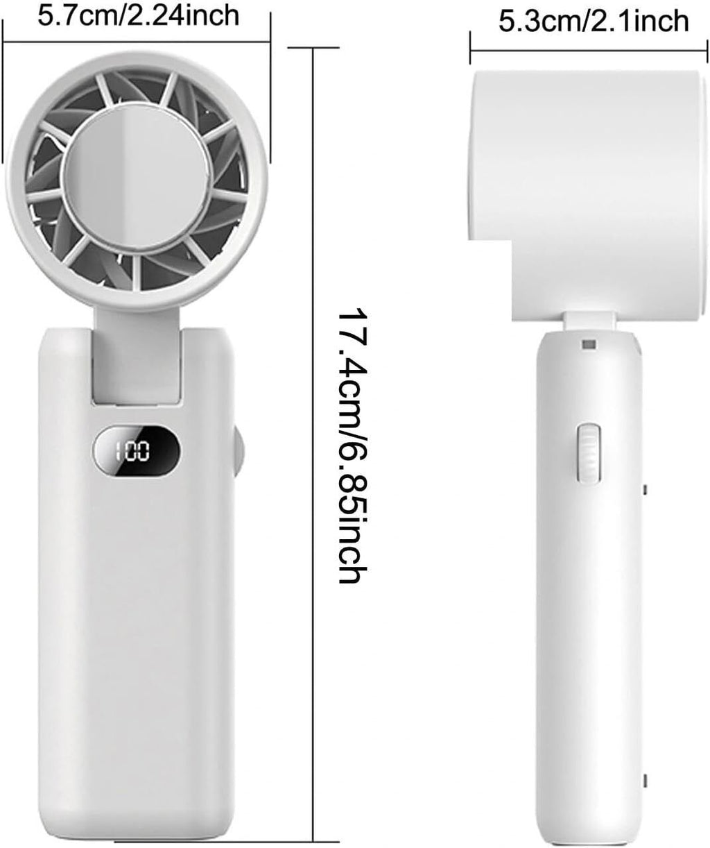 Portable Handheld Turbo Fan with Cooling Tech, Digital Display, 100-Speed Control, Rechargeable 4-in-1 Personal Fan for Travel, Outdoor, Office (White)