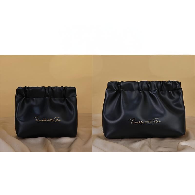 Leather Cosmetic Bag Set, Big & Small "Twinkle Little Star" Makeup Organizer for Travel & Daily Use(black)