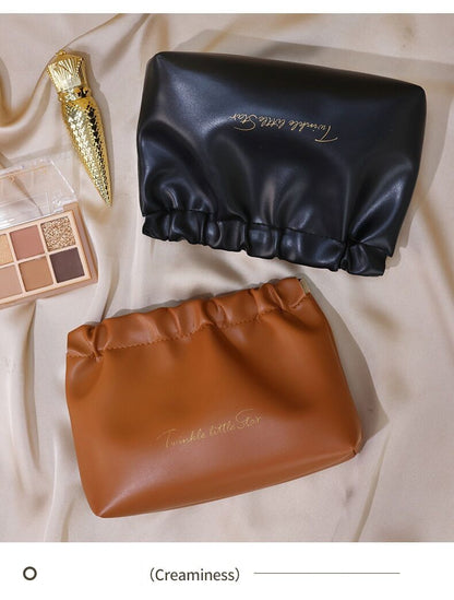 Leather Cosmetic Bag Set, Big & Small "Twinkle Little Star" Makeup Organizer for Travel & Daily Use(black)