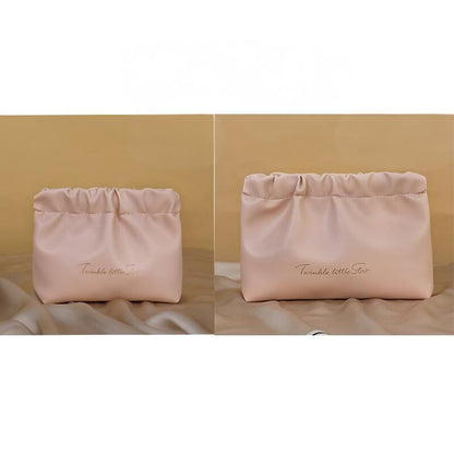 Leather Cosmetic Bag Set, Big & Small "Twinkle Little Star" Makeup Organizer for Travel & Daily Use(pink)