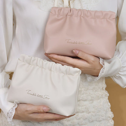 Leather Cosmetic Bag Set, Big & Small "Twinkle Little Star" Makeup Organizer for Travel & Daily Use(pink)