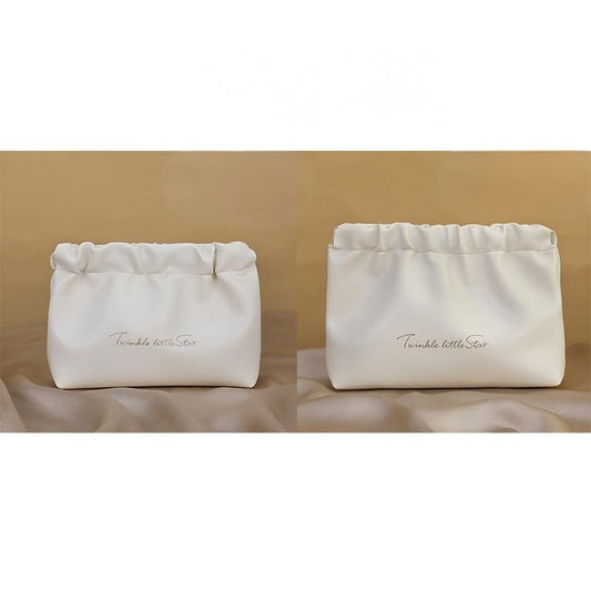 Leather Cosmetic Bag Set, Big & Small "Twinkle Little Star" Makeup Organizer for Travel & Daily Use(white)