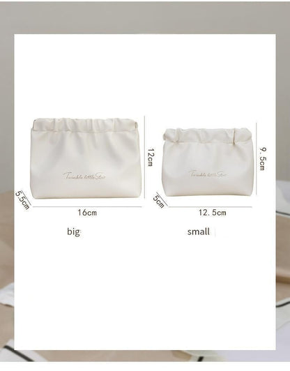 Leather Cosmetic Bag Set, Big & Small "Twinkle Little Star" Makeup Organizer for Travel & Daily Use(white)