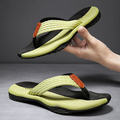 Men's Outdoor Non-Slip Flip Flops, 6 Colors EVA Lightweight Thick-Sole Beach Sandals for Casual & Sports(black and green-39)