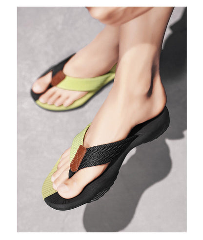 Men's Outdoor Non-Slip Flip Flops, 6 Colors EVA Lightweight Thick-Sole Beach Sandals for Casual & Sports(black and green-43)