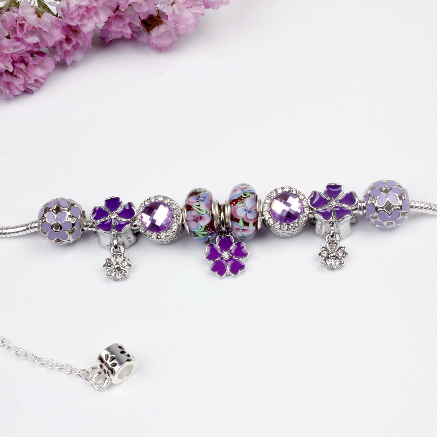 Purple Floral Pendant Bracelet(20cm)