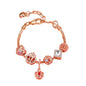 Hollow-out Rhinestone Heart Flower Charm Bracelet(rose gold,17cm)