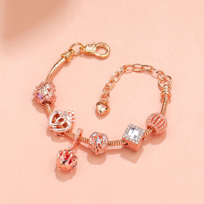 Hollow-out Rhinestone Heart Flower Charm Bracelet(rose gold,19cm)