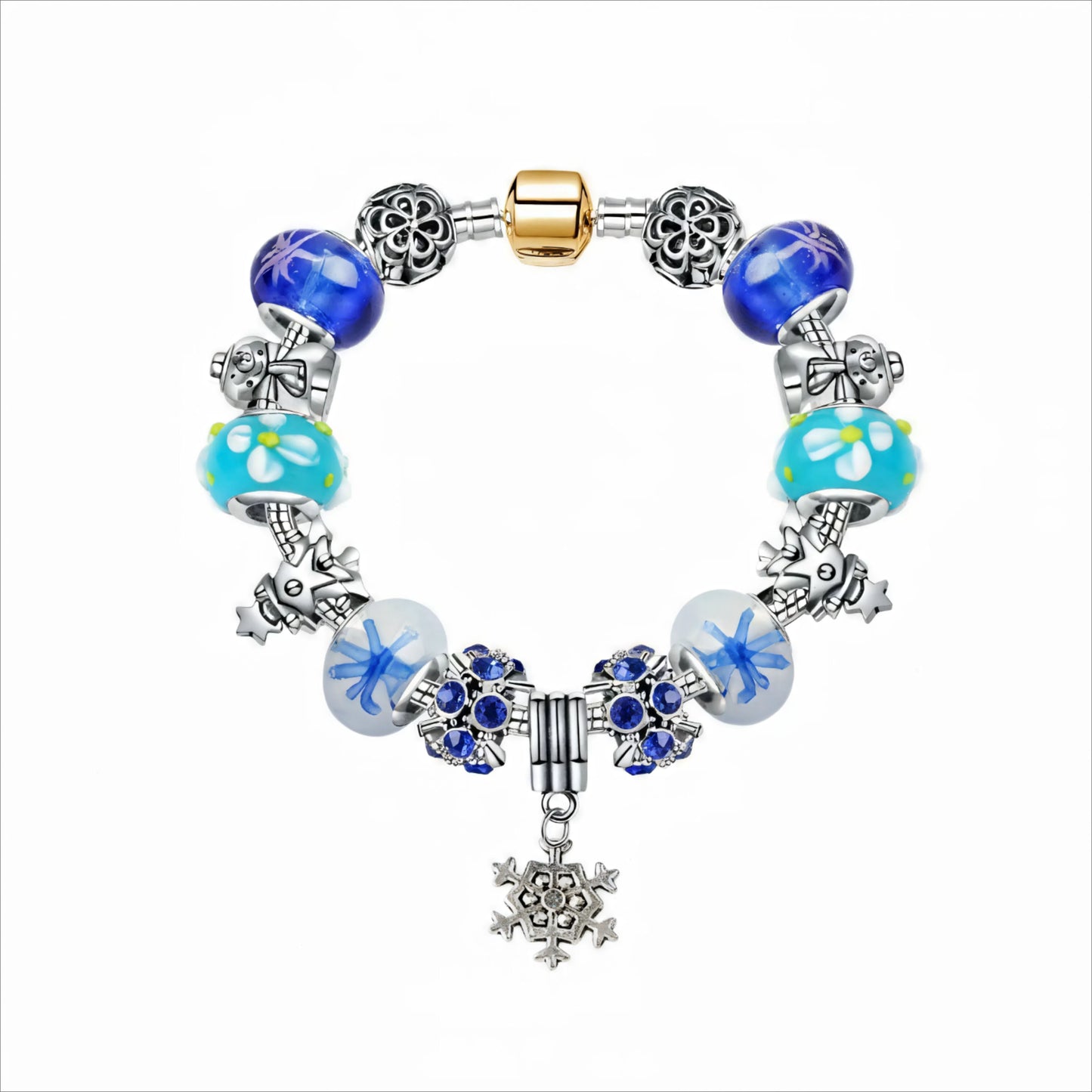 Christmas Snowman & Pine Tree Bead Bracelet with Snowflake Pendant Bracelet(19cm)