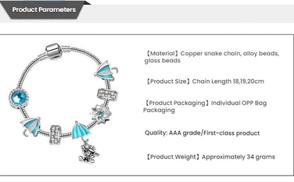 Anime Character Colorful Umbrella Alloy Charm Bracelet with Rhinestones(20cm)