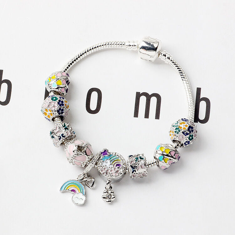 Sky-themed Heart Wreath Rainbow Pendant Alloy Bracelet(20cm)
