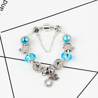 Charm Bracelet with Tortoise, Heart, Clover Pendant(Blue,20cm)