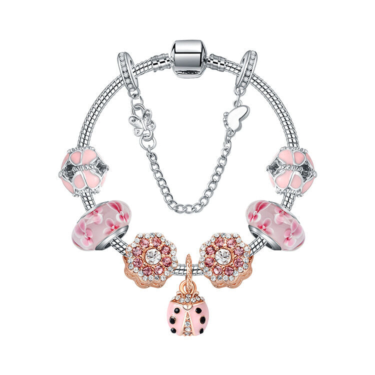 Spring Blossom Charm Bracelet with Flower Beads(19cm)