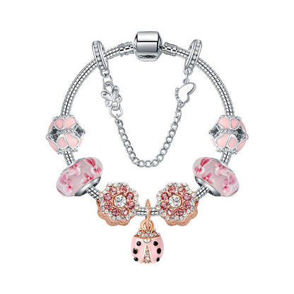 Spring Blossom Charm Bracelet with Flower Beads(19cm)