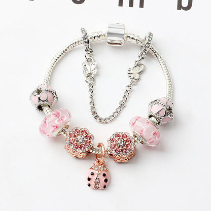 Spring Blossom Charm Bracelet with Flower Beads(19cm)