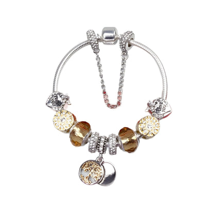 Crystal Bead & Tree of Life Pendant Bracelet with Rhinestones(20cm)