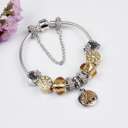 Crystal Bead & Tree of Life Pendant Bracelet with Rhinestones(20cm)