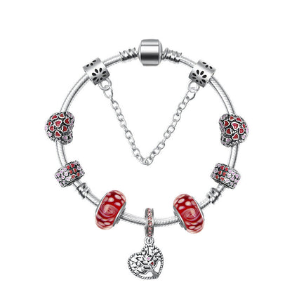 Red Zircon Beaded Christmas Tree Pendant Alloy Bracelet(18cm)