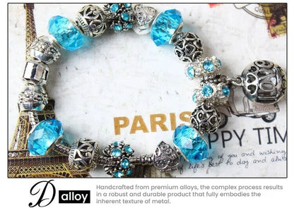 Vintage Crystal Zircon Beaded Bracelet with Hollow LOVE Alloy Pendant, Adjustable Snake Chain Bracelet(17cm+5cm)