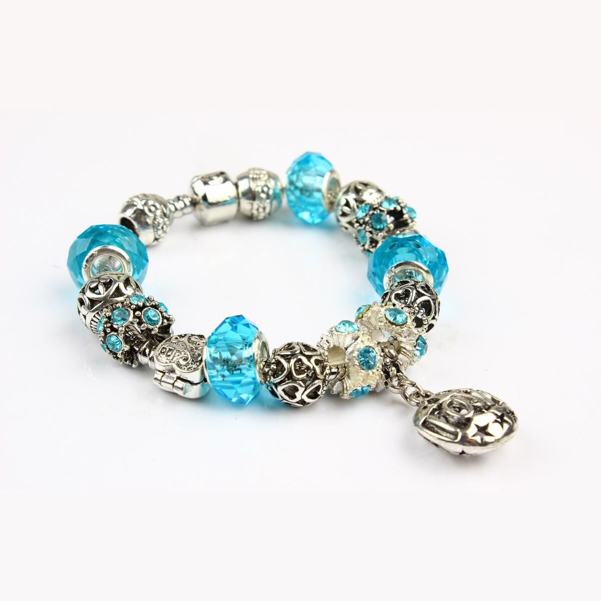 Vintage Crystal Zircon Beaded Bracelet with Hollow LOVE Alloy Pendant, Adjustable Snake Chain Bracelet(19cm+5cm)