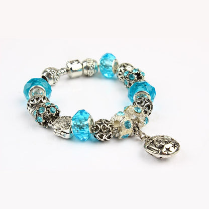 Vintage Crystal Zircon Beaded Bracelet with Hollow LOVE Alloy Pendant, Adjustable Snake Chain Bracelet(19cm+5cm)
