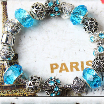 Vintage Crystal Zircon Beaded Bracelet with Hollow LOVE Alloy Pendant, Adjustable Snake Chain Bracelet(19cm+5cm)