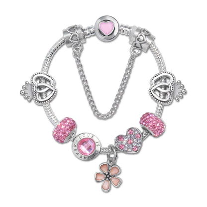 Rhinestone Heart & Crown Bead Bracelet,Fashion Sweet Jewelry for Women(pink-19cm)