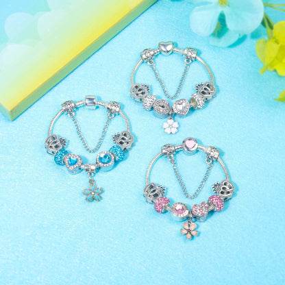 Rhinestone Heart & Crown Bead Bracelet,Fashion Sweet Jewelry for Women(pink-21cm)