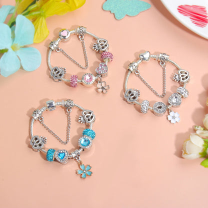 Rhinestone Heart & Crown Bead Bracelet,Fashion Sweet Jewelry for Women(pink-21cm)