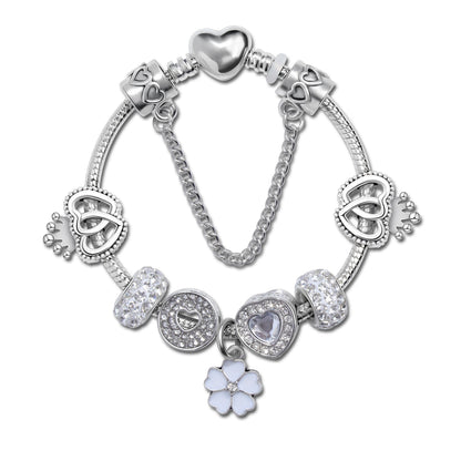 Rhinestone Heart & Crown Bead Bracelet,Fashion Sweet Jewelry for Women(silver-21cm)