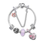 Heart Charm Beaded Bracelet with Crystals(18cm)