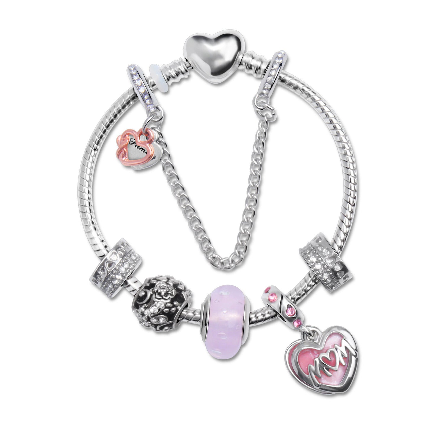 Heart Charm Beaded Bracelet with Crystals(20cm)