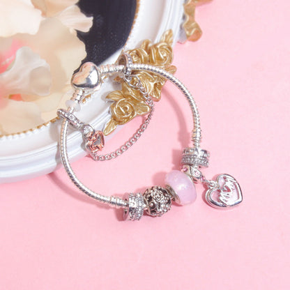 Heart Charm Beaded Bracelet with Crystals(20cm)