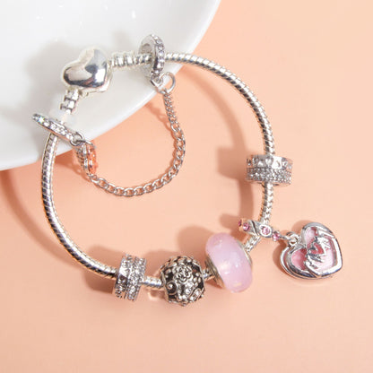Heart Charm Beaded Bracelet with Crystals(20cm)