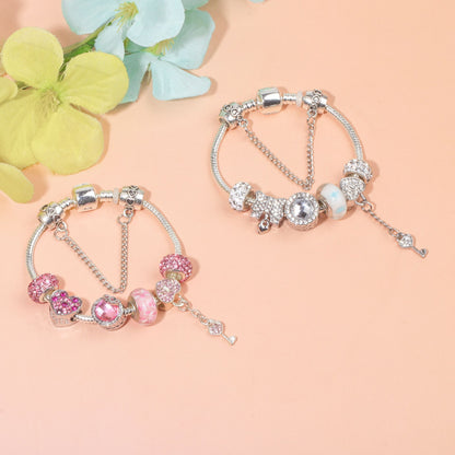Classic Rhinestone-Inlaid Glass Bead Dreamcatcher Bracelet(pink-17cm)