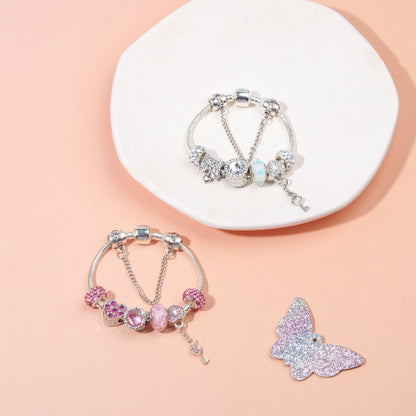 Classic Rhinestone-Inlaid Glass Bead Dreamcatcher Bracelet(pink-18cm)