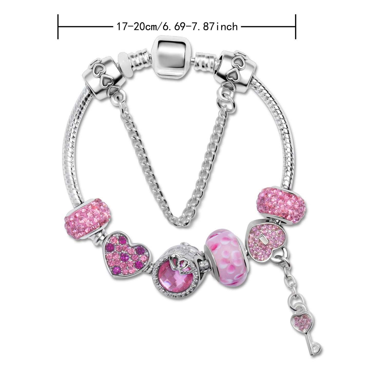 Classic Rhinestone-Inlaid Glass Bead Dreamcatcher Bracelet(pink-20cm)