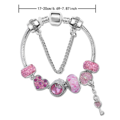 Classic Rhinestone-Inlaid Glass Bead Dreamcatcher Bracelet(pink-20cm)