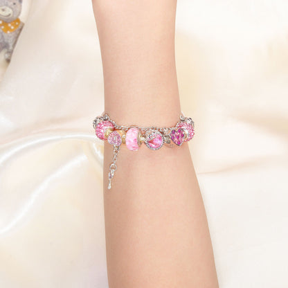 Classic Rhinestone-Inlaid Glass Bead Dreamcatcher Bracelet(pink-21cm)