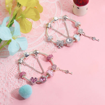 Classic Rhinestone-Inlaid Glass Bead Dreamcatcher Bracelet(pink-21cm)