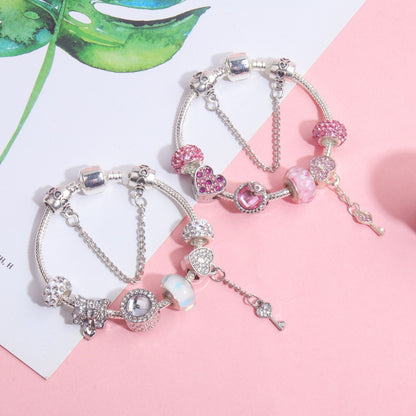 Classic Rhinestone-Inlaid Glass Bead Dreamcatcher Bracelet(pink-21cm)