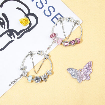 Classic Rhinestone-Inlaid Glass Bead Dreamcatcher Bracelet(pink-21cm)